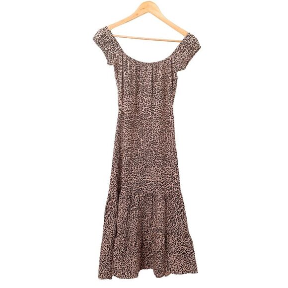 Reformation Linen Midi Dress Leopard Size 2 Small Brown Animal Print Boho NWOT - Picture 3 of 11
